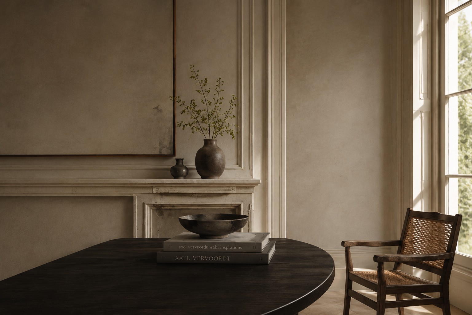 A complete living space with layered furniture, lighting and art