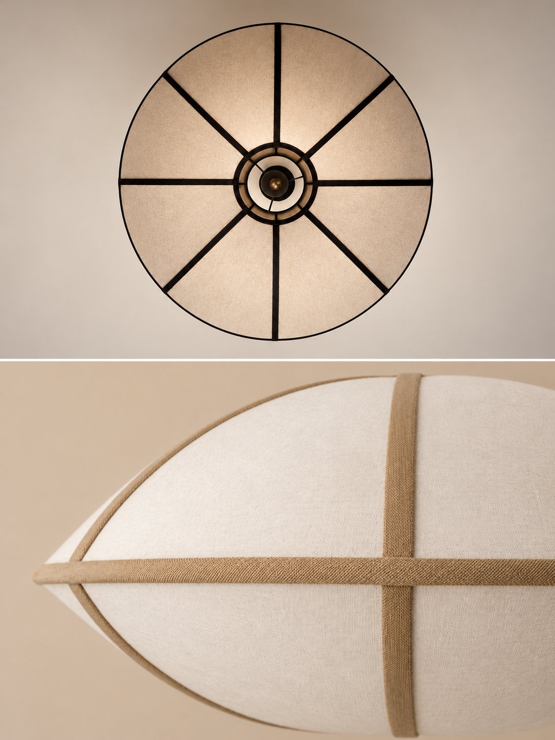 Close views of the fabric pendants chosen for the lighting scheme