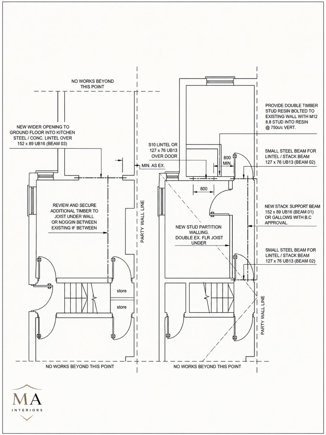 Annotated architectural floor plan of the Rayleigh residence
