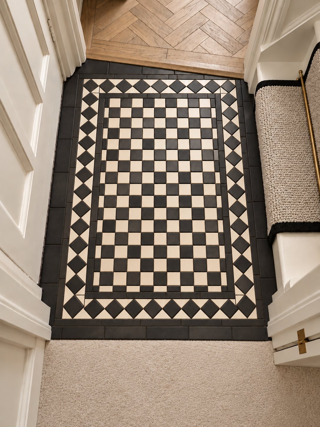 Victorian checkerboard tiled entryway floor