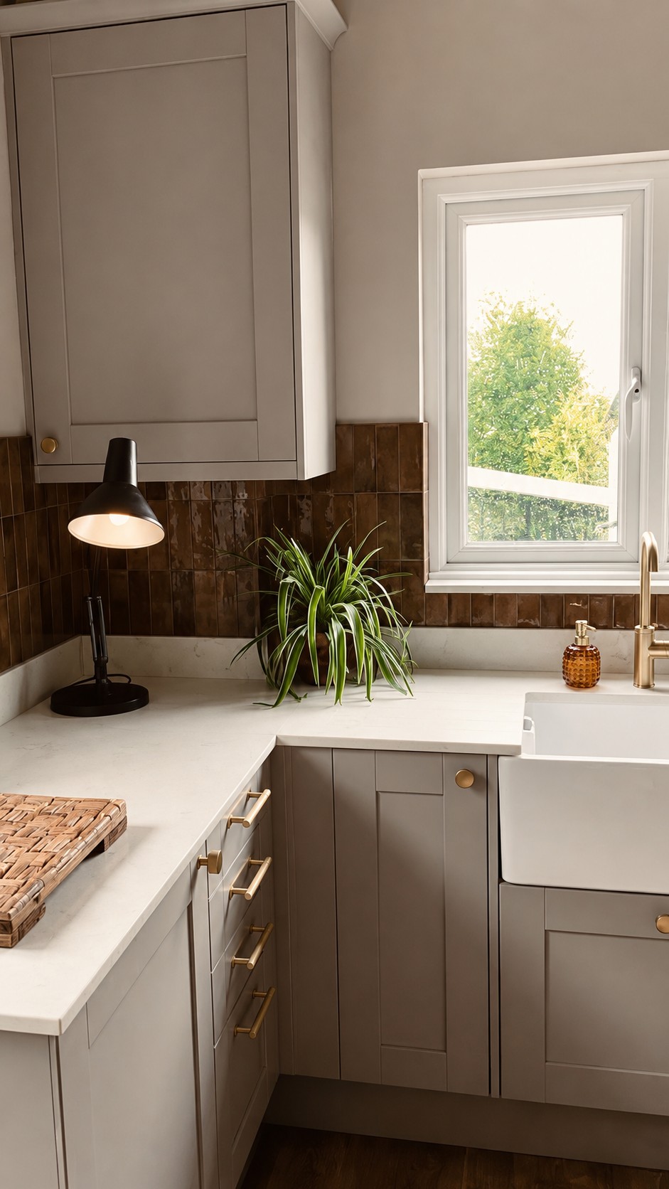 Quiet material and lighting details in the Rayleigh kitchen