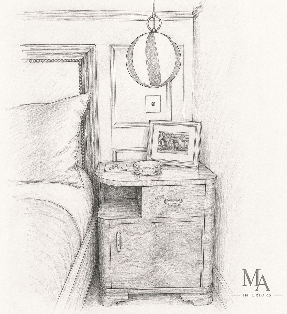 Hand-drawn design study for the Stock bedroom